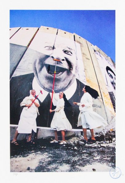 JR artist: 28 Millimetres, Face 2 Face, Nuns in Action, Separation Wall, Security Fence, Palestinian Side, Bethlehem, 2007